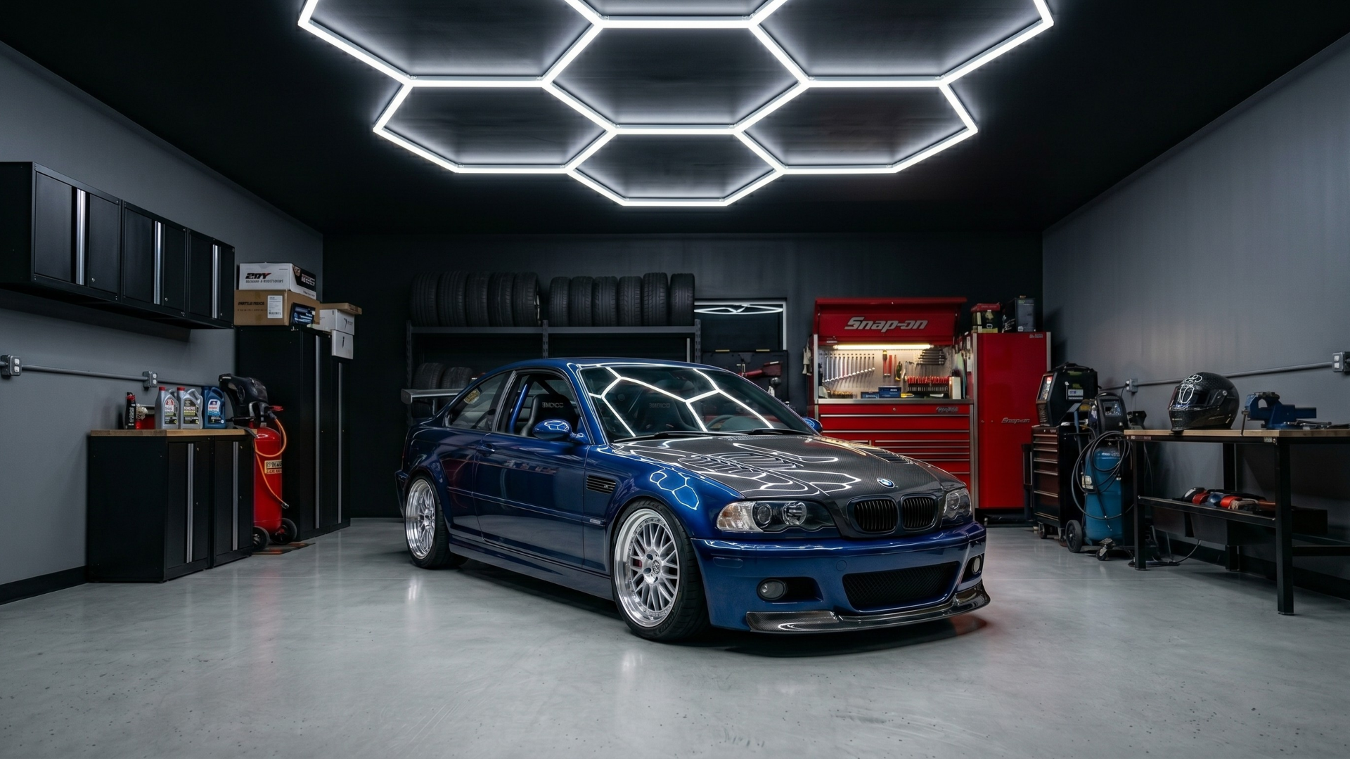 Halo Garage hex lighting installation