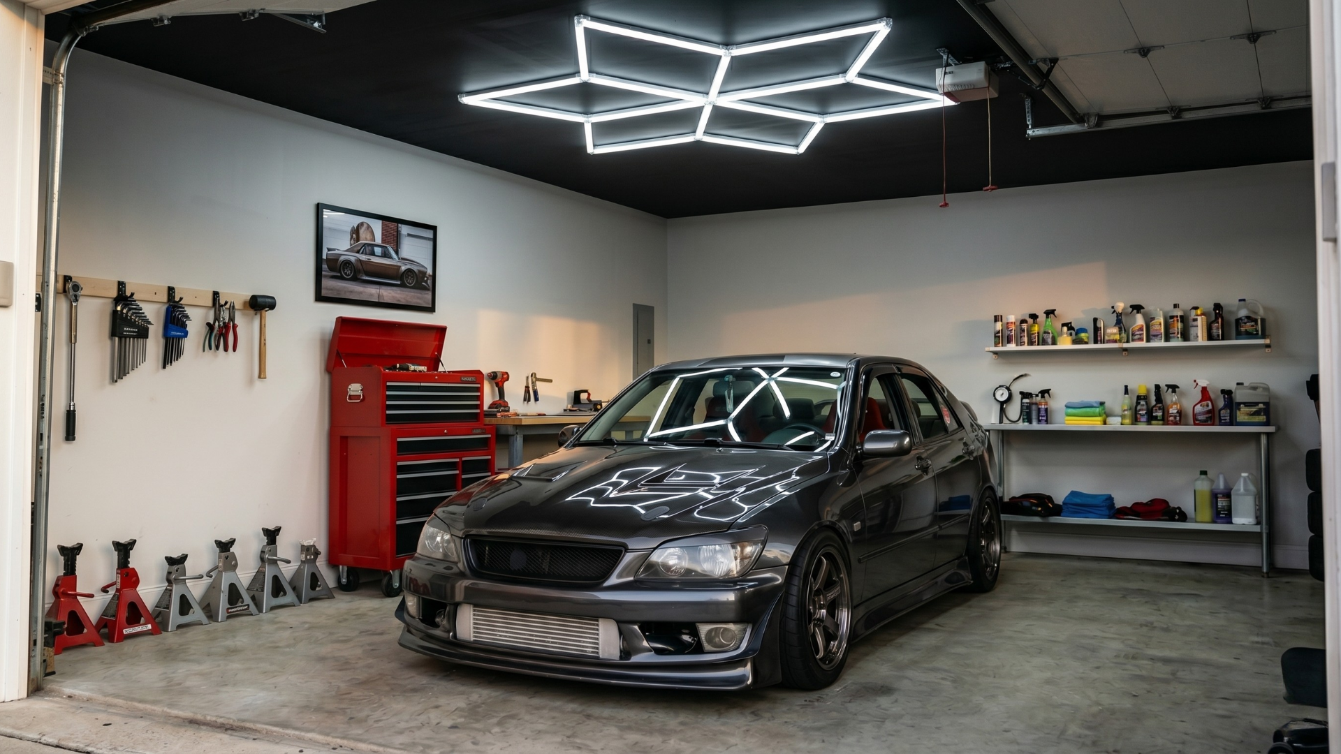 Halo Garage hex lighting installation